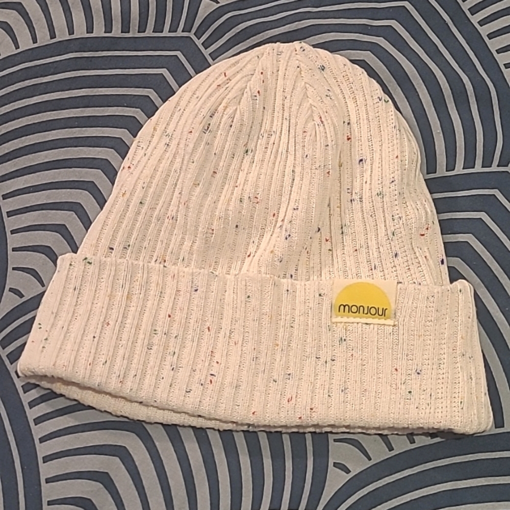 White Confetti Beanie Hat NWOT